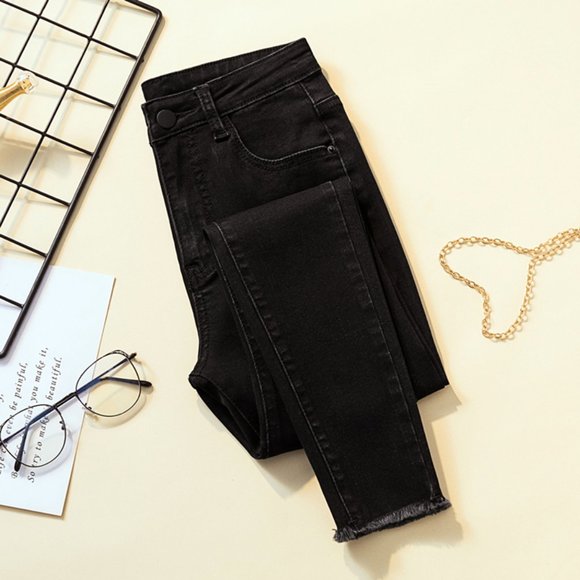 Thin velvet high-waisted jeans